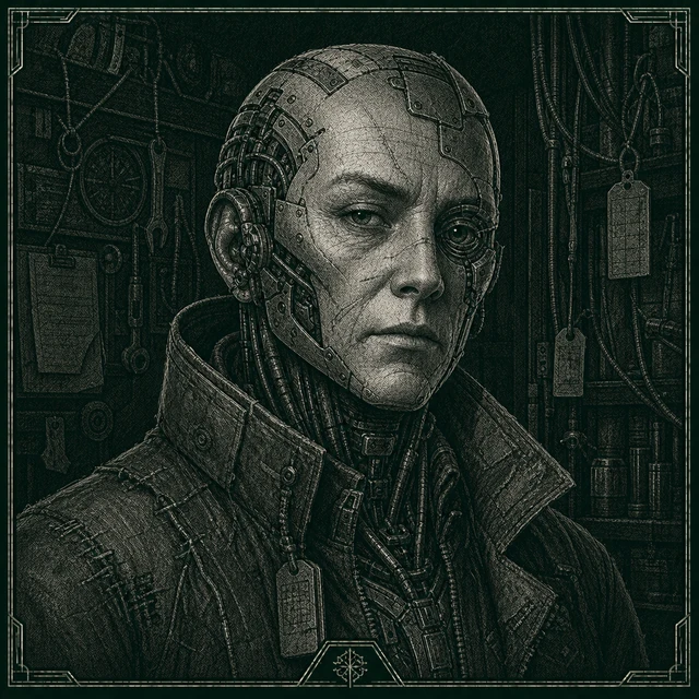 Vex, an ancient cyborg surrounded by ship machinery.