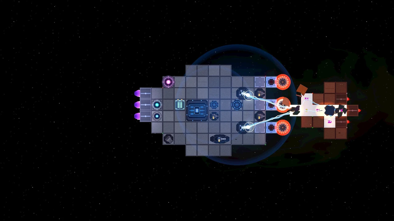 Electrical arcs connect a cruiser to nearby targets.
